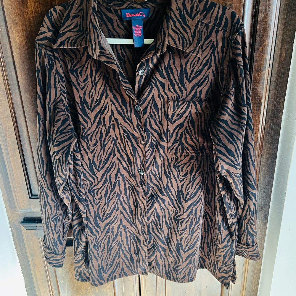 Denim&Co Brown and Black Animal Print Shirt